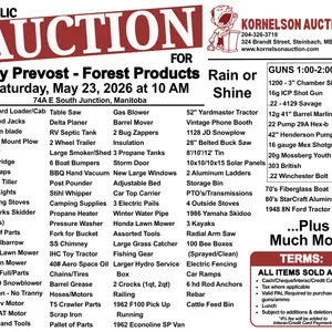 LIVE AUCTION May 23, 2026 for Ray Prevost in South Junction, Manitoba