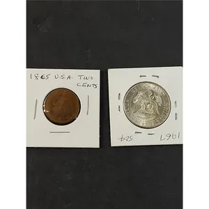 1865 USA 2 Cent Piece and 1967 USA 50 Cent Piece