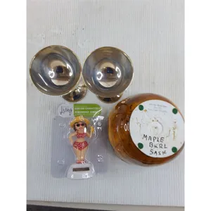 Pair of Silver Plated Wine Glasses, Wood Look Plaster Bowl, Solar Powered Dash Ornament (NIB)