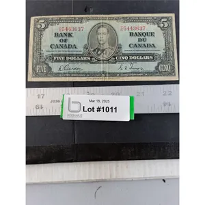 1937 Gordon/Towers 5 Dollar Bill