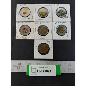 6 Canadian Toonies (4 Colorized) and 1 Loonie