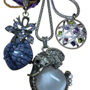 Rhinestone Elephant Detailed Scroll Work / Open Cut Work Multi Colour Stones Round Dragon Eye Necklaces