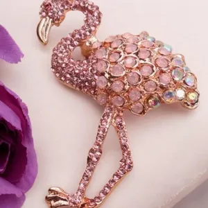 Luxurious Flamingo Rhinestone Brooch Approximately 1.75 x 2 Inch