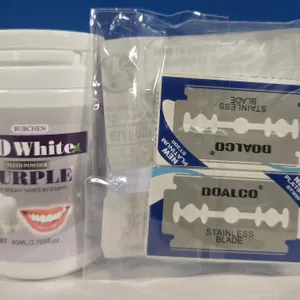 3 New | Bubchen 5D White Purple Teeth Powder & ( 2 ) Doalco Platinum ST300 SS Blade