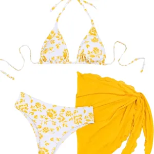 New Size Med Women's 3 Piece Floral Bikini Set with Coverup Waist Wrap