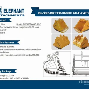 2025 Elephant BKT336D60HD 60-E 60 in 1.5 cyd Digging Excavator Bucket - Fits Cat 336 / 30 - 38 ton (Unused)