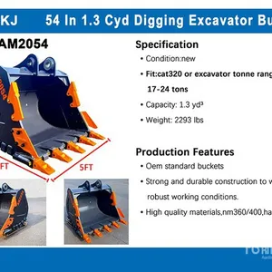 2025 KJ AM2054 54 in 1.3 cyd Digging Excavator Bucket - Fits Cat 320 / 17 - 24 ton (Unused)