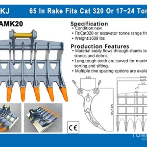 2025 KJ AMK20 65 in Excavator Rake - Fits Cat 320 / 17 - 24 ton (Unused)