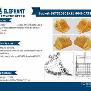2025 Elephant BKT32060SKEL 60-E 60 in 1.7 cyd Skeleton Excavator Bucket - Fits Cat 320 / 17 - 24 ton (Unused)