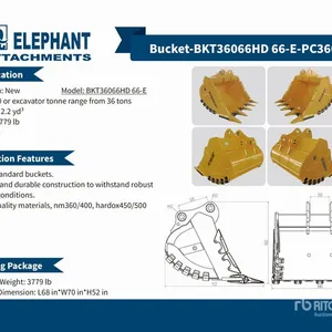 2025 Elephant BKT36066HD 66-E 66 in 2.2 cyd Digging Excavator Bucket - Fits Komatsu PC360 / 36 ton (Unused)