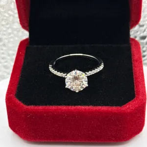 2ct Round Moissanite with 18 Round Cubic Zirconia Set in 925 Silver Ring - Size 7