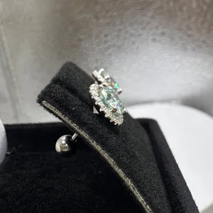 2ct Round Moissanite in Center with 40 Round Cubic Zirconia in Round Halo in 925 Silver Earrings