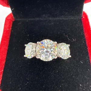 4ct Round Moissanite with 2ct Set in Center, 1ct on Either Side in 925 Silver Ring - Size 7