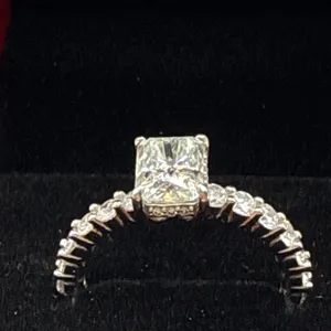 2ct Radient Cut Moissanite Set with 16 Round Cubic Zirconia 925 Silver Ring - Size 9