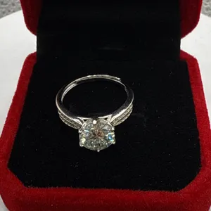 2ct Round Moissanite with 26 Round Cubic Zirconia Set in 925 Silver Ring - Size 6.5