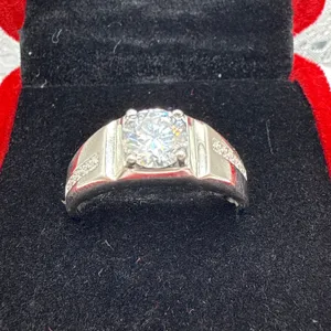 1ct Round Moissanite with 12 Round Cubic Zirconia in 925 Silver Ring - Adjustable Size