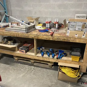 Wood Work Bench w/ Contents Including Cords, Tools & More 
 UNRESERVED
