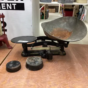 "CROWN" ANTIQUE HARDWARE SCALE W/ (2) WEIGHTS