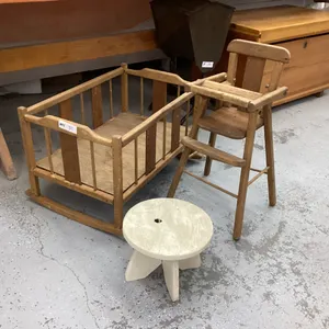 DOLL FURNITURE - CRADLE, HIGH CHAIR & STOOL