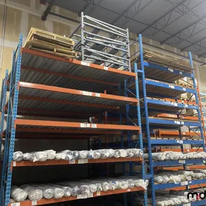 Section of Pallet Racking (7) 20' Uprights, (4) 16' Uprights, (34) 12' Beams, (38) 9' Beams, Mesh & Wood
 UNRESERVED