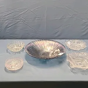4 Glass Dishes in Iridescent Blue Bowl