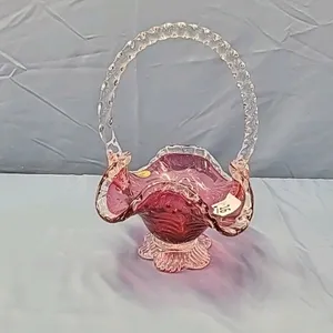 Rossi Glass Cranberry Glass Fluted Basket