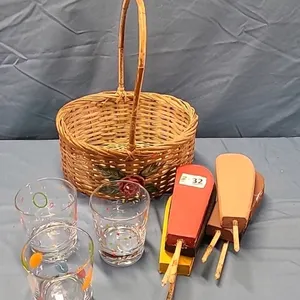 9" Wide Wicker Basket and Contents