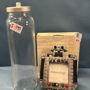 Glass Spaghetti Canister & Robot Picture Frame