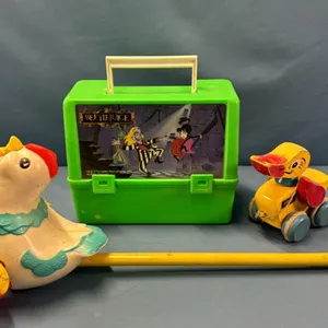 Beetlejuice Plastic Lunch Box, Brio Pull Toy & Plastic Push Toy