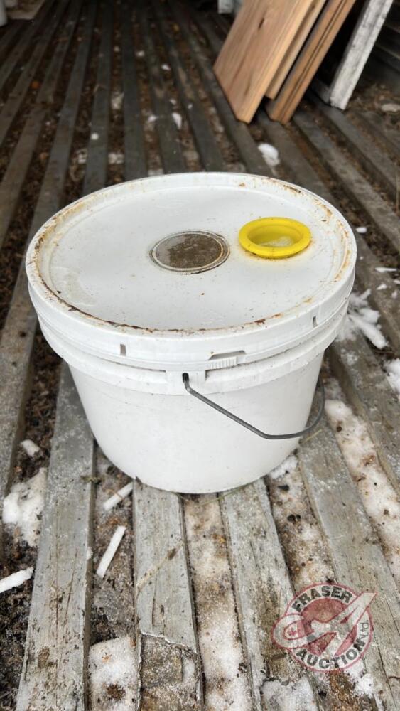 1-Gal plastic feed pail with S/S screen & metal handle (will be broken down into lots prior to sale when numbers are confirmed)