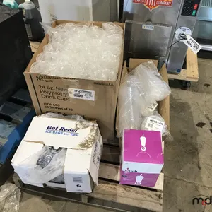 Assortment of 2402 Nexclear Cups, Get Reddi Ice Bags w/ Ties, Box of Straws, Clear Dome Lids
 UNRESERVED