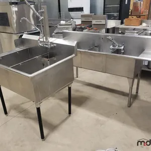 (2) Stainless Sink Stations (42" x 31" & 84" x 28") w/ (2) LED Ceiling Lights
 UNRESERVED