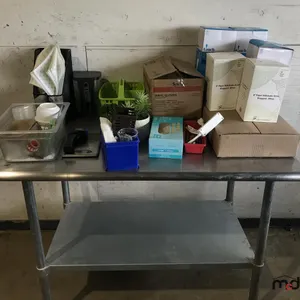 Stainless Steel Work Table w/ (1) Bottom Shelf, Boxes of Paper Straws, Soup Lids, Vinyl Gloves and Misc.
 UNRESERVED