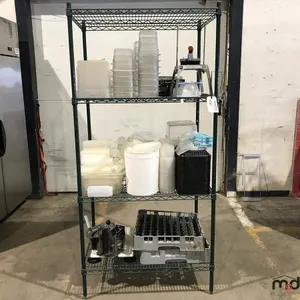 Wire Shelving Unit w/ Squeeze Bottles, French Fry Cutter, Plastic Inserts, Dish Racks and Misc.
 UNRESERVED
