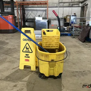 Rubbermaid Mop Bucket, Mop and Wet Floor Sign 
 UNRESERVED
