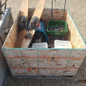 Crate of Air Compressor, Skis and Misc.
 UNRESERVED