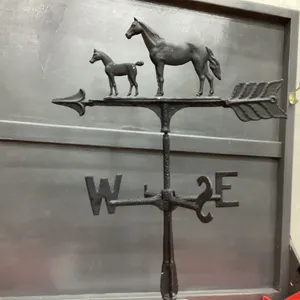 METAL WEATHER VANE W/ HORSE & FOAL ON WOOD BASE