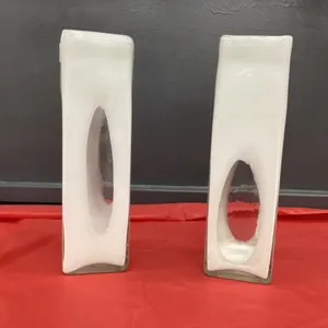 (2) WHITE GLASS VASES W/  CLEAR OVAL AREAS