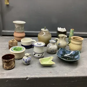 COLLECTION OF POTTERY ITEMS -VASES, SUGAR BOWLS,  CREAMERS, BUTTER DISH,