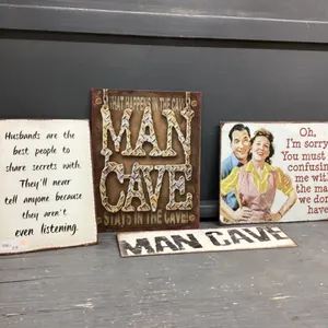 (4)-METAL SIGNS - "MAN CAVE", ETC