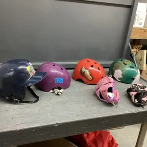VARIETY OF HELMETS & (2) KIDS PINK BASEBALL GLOVES