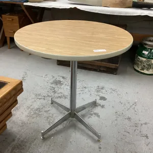 SMALL ROUND PEDESTAL TABLE - ARBORITE TOP/METAL BASE
