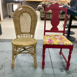(2) CHAIRS - WICKER & PINK PAINTED VINTAGE CHAIR