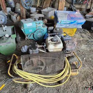 Assorted Engines, Air Compressor and Shelves
 UNRESERVED