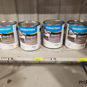 (4) Cans of General Paint Woodcraft Solid Colour Acrylic Deck Stain (White Base & Clear Base)
 UNRESERVED
