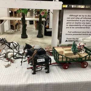 HAND CRAFTED WOOD HORSES W/ SLEIGH &amp; WAGON