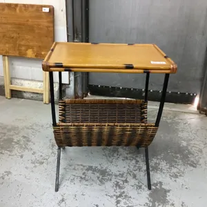 BAMBOO/WICKER SIDE TABLE/ MAGAZINE RACK WITH METAL LEGS