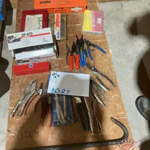 Set of steel cotter pins, set of O rings, set of grease fittings, set of machine bushings, die grinder and attachments, impact driver, vice grips, sna