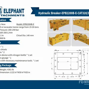2025 Elephant EPB2200B-E Hydraulic Breaker - Fits Cat 320 / 17 - 26 ton (Unused)
