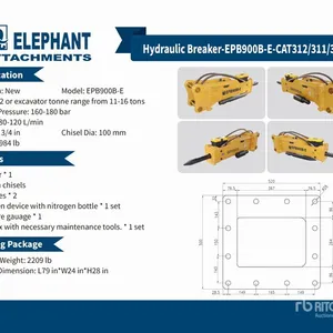 2025 Elephant EPB900B-E Hydraulic Breaker - Fits Cat 312 / 11 - 16 ton (Unused)